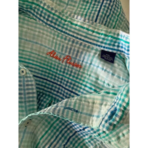 Alan Flusser Mens Aqua Blue Gingham ButtonDown Long Sleeve Shirt 2XL Lightweight - Picture 4 of 8